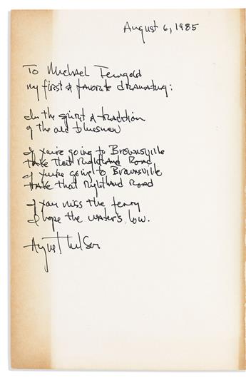 Wilson, August (1945-2005) Two Works Inscribed to Theater Critic Michael Feingold.